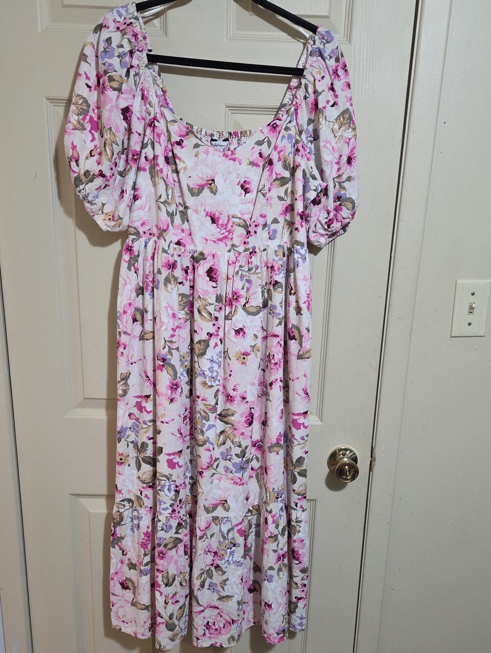 Reitmans Pink and Cream Floral Linen Blend  Midi Dress